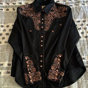 Black collared Button Down Rodeo shirt